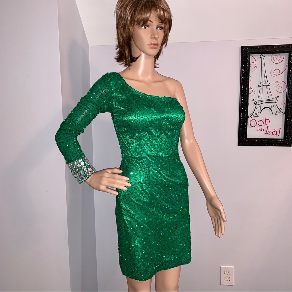 Shail K. Sequin One-Sleeved Dress